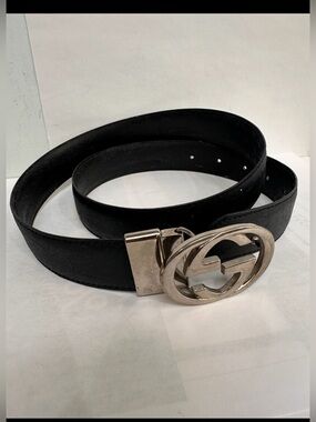 Gucci Black Leather Belt with Silver Double G Buckle women’s belt